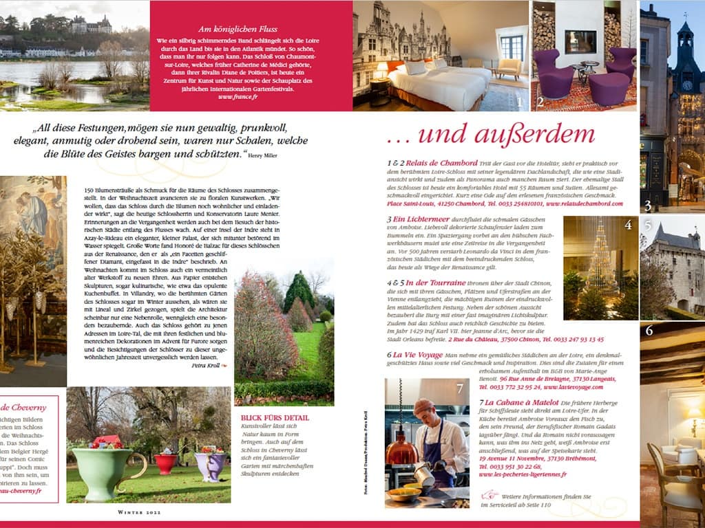 Reisefotografie - Auszug aus dem Burda Magazin. Zu sehen sind tolle Fotos der weihnachtlichen Loire.